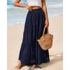 imageBTFBM Womens Boho Casual Skirts Summer 2025 Lace Embroidery Eyelet Elastic Waist Flowy Tiered ALine Beach Maxi SkirtNavy