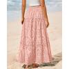 imageBTFBM Womens Boho Casual Skirts Summer 2025 Lace Embroidery Eyelet Elastic Waist Flowy Tiered ALine Beach Maxi SkirtPink