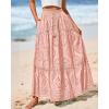 imageBTFBM Womens Boho Casual Skirts Summer 2025 Lace Embroidery Eyelet Elastic Waist Flowy Tiered ALine Beach Maxi SkirtPink