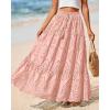 imageBTFBM Womens Boho Casual Skirts Summer 2025 Lace Embroidery Eyelet Elastic Waist Flowy Tiered ALine Beach Maxi SkirtPink
