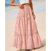 imageBTFBM Womens Boho Casual Skirts Summer 2025 Lace Embroidery Eyelet Elastic Waist Flowy Tiered ALine Beach Maxi SkirtPink
