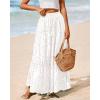 imageBTFBM Womens Boho Casual Skirts Summer 2025 Lace Embroidery Eyelet Elastic Waist Flowy Tiered ALine Beach Maxi SkirtWhite