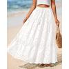 imageBTFBM Womens Boho Casual Skirts Summer 2025 Lace Embroidery Eyelet Elastic Waist Flowy Tiered ALine Beach Maxi SkirtWhite