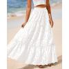 imageBTFBM Womens Boho Casual Skirts Summer 2025 Lace Embroidery Eyelet Elastic Waist Flowy Tiered ALine Beach Maxi SkirtWhite