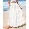 imageBTFBM Womens Boho Casual Skirts Summer 2025 Lace Embroidery Eyelet Elastic Waist Flowy Tiered ALine Beach Maxi SkirtWhite