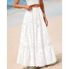 imageBTFBM Womens Boho Casual Skirts Summer 2025 Lace Embroidery Eyelet Elastic Waist Flowy Tiered ALine Beach Maxi SkirtWhite