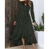 imageBTFBM Womens Boho Cocktail Maxi Dress Fall Fashion 2025 V Neck Long Sleeve Swiss Dot Flowy Slit Wedding Guest DressesSwiss Dot Army Green