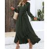 imageBTFBM Womens Boho Cocktail Maxi Dress Fall Fashion 2025 V Neck Long Sleeve Swiss Dot Flowy Slit Wedding Guest DressesSwiss Dot Army Green