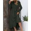 imageBTFBM Womens Boho Cocktail Maxi Dress Fall Fashion 2025 V Neck Long Sleeve Swiss Dot Flowy Slit Wedding Guest DressesSwiss Dot Army Green