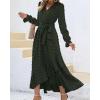 imageBTFBM Womens Boho Cocktail Maxi Dress Fall Fashion 2025 V Neck Long Sleeve Swiss Dot Flowy Slit Wedding Guest DressesSwiss Dot Army Green