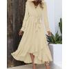 imageBTFBM Womens Boho Cocktail Maxi Dress Fall Fashion 2025 V Neck Long Sleeve Swiss Dot Flowy Slit Wedding Guest DressesSwiss Dot Beige