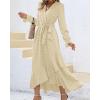 imageBTFBM Womens Boho Cocktail Maxi Dress Fall Fashion 2025 V Neck Long Sleeve Swiss Dot Flowy Slit Wedding Guest DressesSwiss Dot Beige