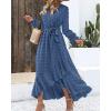 imageBTFBM Womens Boho Cocktail Maxi Dress Fall Fashion 2025 V Neck Long Sleeve Swiss Dot Flowy Slit Wedding Guest DressesSwiss Dot Blue