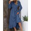 imageBTFBM Womens Boho Cocktail Maxi Dress Fall Fashion 2025 V Neck Long Sleeve Swiss Dot Flowy Slit Wedding Guest DressesSwiss Dot Blue