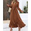 imageBTFBM Womens Boho Cocktail Maxi Dress Fall Fashion 2025 V Neck Long Sleeve Swiss Dot Flowy Slit Wedding Guest DressesSwiss Dot Brown