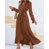 imageBTFBM Womens Boho Cocktail Maxi Dress Fall Fashion 2025 V Neck Long Sleeve Swiss Dot Flowy Slit Wedding Guest DressesSwiss Dot Brown