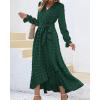imageBTFBM Womens Boho Cocktail Maxi Dress Fall Fashion 2025 V Neck Long Sleeve Swiss Dot Flowy Slit Wedding Guest DressesSwiss Dot Dark Green