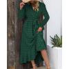 imageBTFBM Womens Boho Cocktail Maxi Dress Fall Fashion 2025 V Neck Long Sleeve Swiss Dot Flowy Slit Wedding Guest DressesSwiss Dot Dark Green