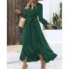 imageBTFBM Womens Boho Cocktail Maxi Dress Fall Fashion 2025 V Neck Long Sleeve Swiss Dot Flowy Slit Wedding Guest DressesSwiss Dot Dark Green