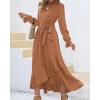 imageBTFBM Womens Boho Cocktail Maxi Dress Fall Fashion 2025 V Neck Long Sleeve Swiss Dot Flowy Slit Wedding Guest DressesSwiss Dot Khaki