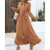 imageBTFBM Womens Boho Cocktail Maxi Dress Fall Fashion 2025 V Neck Long Sleeve Swiss Dot Flowy Slit Wedding Guest DressesSwiss Dot Khaki