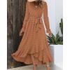imageBTFBM Womens Boho Cocktail Maxi Dress Fall Fashion 2025 V Neck Long Sleeve Swiss Dot Flowy Slit Wedding Guest DressesSwiss Dot Khaki
