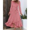 imageBTFBM Womens Boho Cocktail Maxi Dress Fall Fashion 2025 V Neck Long Sleeve Swiss Dot Flowy Slit Wedding Guest DressesSwiss Dot Light Pink
