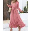 imageBTFBM Womens Boho Cocktail Maxi Dress Fall Fashion 2025 V Neck Long Sleeve Swiss Dot Flowy Slit Wedding Guest DressesSwiss Dot Light Pink