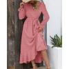 imageBTFBM Womens Boho Cocktail Maxi Dress Fall Fashion 2025 V Neck Long Sleeve Swiss Dot Flowy Slit Wedding Guest DressesSwiss Dot Light Pink