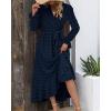 imageBTFBM Womens Boho Cocktail Maxi Dress Fall Fashion 2025 V Neck Long Sleeve Swiss Dot Flowy Slit Wedding Guest DressesSwiss Dot Navy