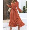 imageBTFBM Womens Boho Cocktail Maxi Dress Fall Fashion 2025 V Neck Long Sleeve Swiss Dot Flowy Slit Wedding Guest DressesSwiss Dot Orange