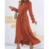 imageBTFBM Womens Boho Cocktail Maxi Dress Fall Fashion 2025 V Neck Long Sleeve Swiss Dot Flowy Slit Wedding Guest DressesSwiss Dot Orange