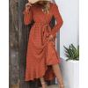 imageBTFBM Womens Boho Cocktail Maxi Dress Fall Fashion 2025 V Neck Long Sleeve Swiss Dot Flowy Slit Wedding Guest DressesSwiss Dot Orange