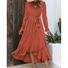 imageBTFBM Womens Boho Cocktail Maxi Dress Fall Fashion 2025 V Neck Long Sleeve Swiss Dot Flowy Slit Wedding Guest DressesSwiss Dot Orange