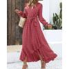 imageBTFBM Womens Boho Cocktail Maxi Dress Fall Fashion 2025 V Neck Long Sleeve Swiss Dot Flowy Slit Wedding Guest DressesSwiss Dot Pink