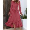 imageBTFBM Womens Boho Cocktail Maxi Dress Fall Fashion 2025 V Neck Long Sleeve Swiss Dot Flowy Slit Wedding Guest DressesSwiss Dot Pink