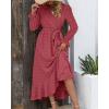 imageBTFBM Womens Boho Cocktail Maxi Dress Fall Fashion 2025 V Neck Long Sleeve Swiss Dot Flowy Slit Wedding Guest DressesSwiss Dot Pink