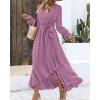 imageBTFBM Womens Boho Cocktail Maxi Dress Fall Fashion 2025 V Neck Long Sleeve Swiss Dot Flowy Slit Wedding Guest DressesSwiss Dot Purple