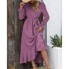 imageBTFBM Womens Boho Cocktail Maxi Dress Fall Fashion 2025 V Neck Long Sleeve Swiss Dot Flowy Slit Wedding Guest DressesSwiss Dot Purple