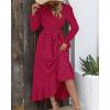 imageBTFBM Womens Boho Cocktail Maxi Dress Fall Fashion 2025 V Neck Long Sleeve Swiss Dot Flowy Slit Wedding Guest DressesSwiss Dot Rose Red