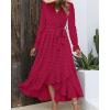 imageBTFBM Womens Boho Cocktail Maxi Dress Fall Fashion 2025 V Neck Long Sleeve Swiss Dot Flowy Slit Wedding Guest DressesSwiss Dot Rose Red