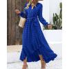 imageBTFBM Womens Boho Cocktail Maxi Dress Fall Fashion 2025 V Neck Long Sleeve Swiss Dot Flowy Slit Wedding Guest DressesSwiss Dot Royal Blue