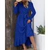 imageBTFBM Womens Boho Cocktail Maxi Dress Fall Fashion 2025 V Neck Long Sleeve Swiss Dot Flowy Slit Wedding Guest DressesSwiss Dot Royal Blue