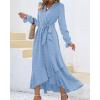 imageBTFBM Womens Boho Cocktail Maxi Dress Fall Fashion 2025 V Neck Long Sleeve Swiss Dot Flowy Slit Wedding Guest DressesSwiss Dot Sky Blue