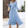 imageBTFBM Womens Boho Cocktail Maxi Dress Fall Fashion 2025 V Neck Long Sleeve Swiss Dot Flowy Slit Wedding Guest DressesSwiss Dot Sky Blue