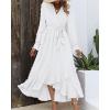 imageBTFBM Womens Boho Cocktail Maxi Dress Fall Fashion 2025 V Neck Long Sleeve Swiss Dot Flowy Slit Wedding Guest DressesSwiss Dot White
