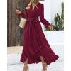 imageBTFBM Womens Boho Cocktail Maxi Dress Fall Fashion 2025 V Neck Long Sleeve Swiss Dot Flowy Slit Wedding Guest DressesSwiss Dot Wine Red