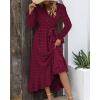 imageBTFBM Womens Boho Cocktail Maxi Dress Fall Fashion 2025 V Neck Long Sleeve Swiss Dot Flowy Slit Wedding Guest DressesSwiss Dot Wine Red