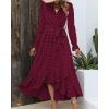 imageBTFBM Womens Boho Cocktail Maxi Dress Fall Fashion 2025 V Neck Long Sleeve Swiss Dot Flowy Slit Wedding Guest DressesSwiss Dot Wine Red