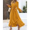 imageBTFBM Womens Boho Cocktail Maxi Dress Fall Fashion 2025 V Neck Long Sleeve Swiss Dot Flowy Slit Wedding Guest DressesSwiss Dot Yellow